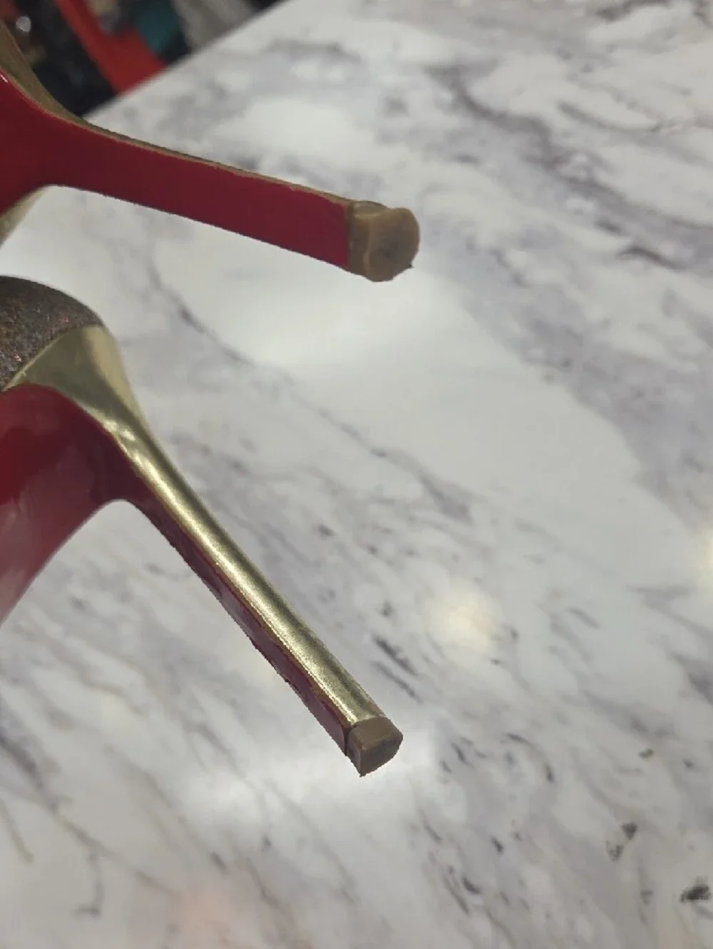 Christian Louboutin Glitter Pointed-Toe Stilettos in Rose Gold and Gold Trim